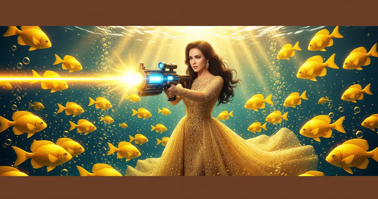 Digital fish table game with virtual cannons and sea creatures